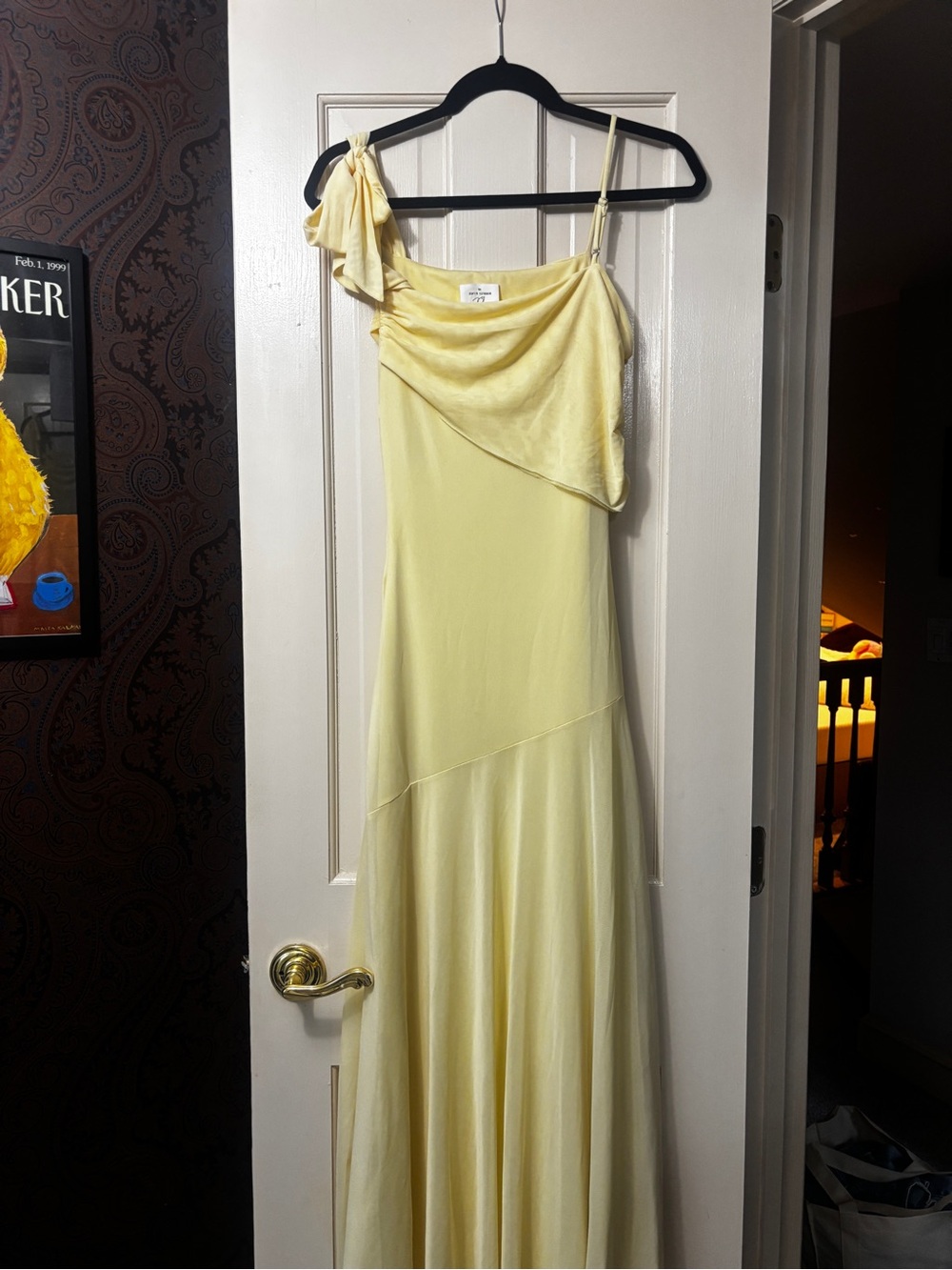 Bobbles & Lace Butter Yellow One-Shoulder Asymmetrical Maxi Dress